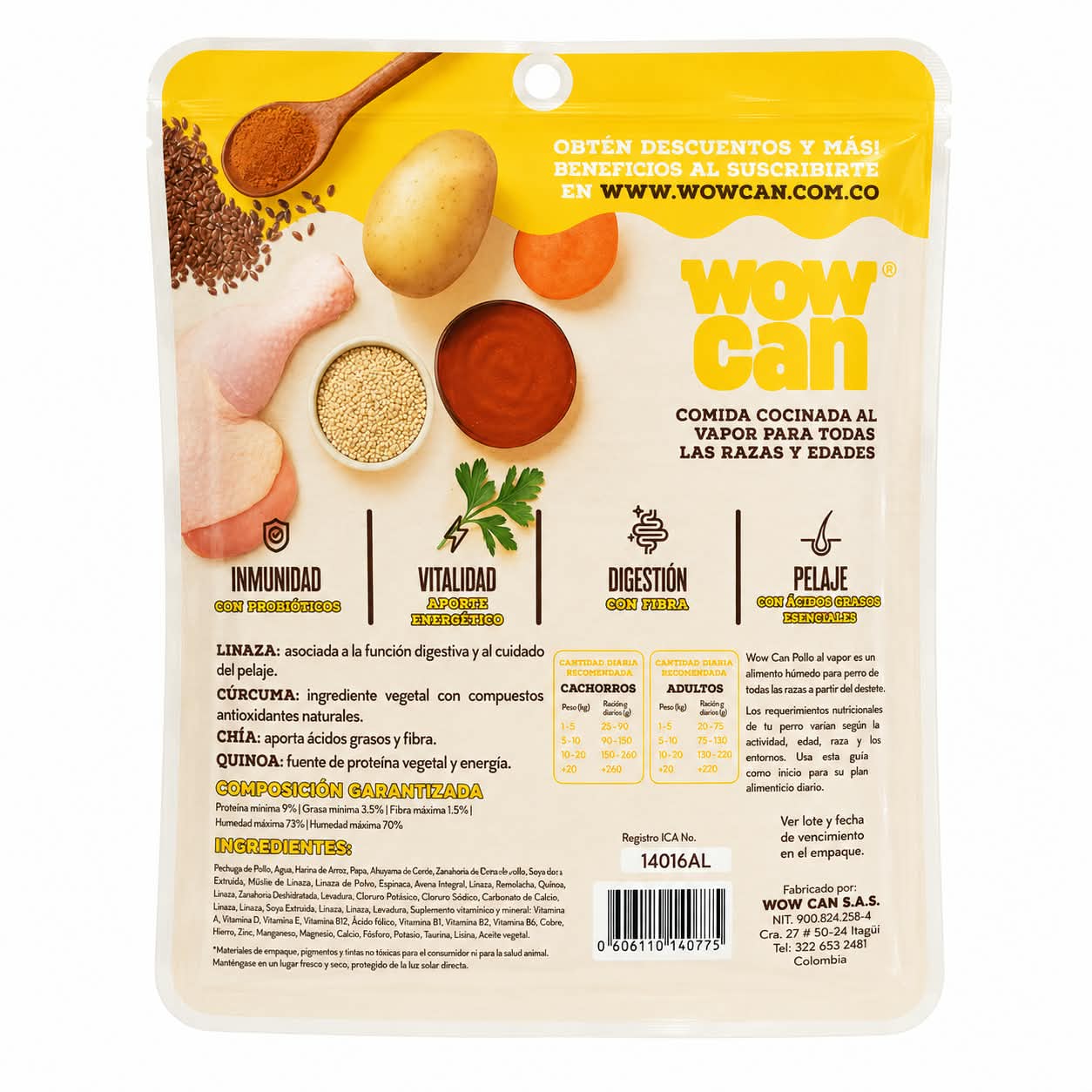 Wow Can Pollo Alimento Natural Cocinado al Vapor 300 gr